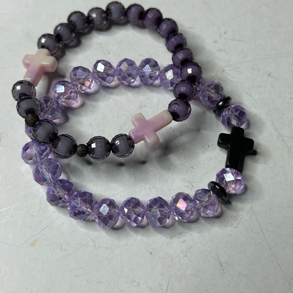 Amethyst Style Crystal Cross Bracelet Set